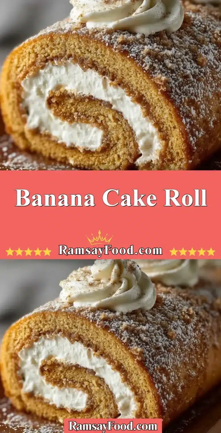 Banana Cake Roll 8 Homemade Banana Cake Roll with cream filling on a serving plate