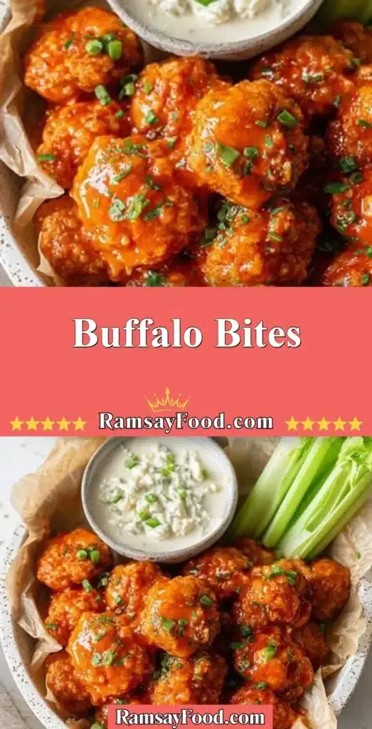 Plate of spicy Buffalo Bites served with dipping sauce
