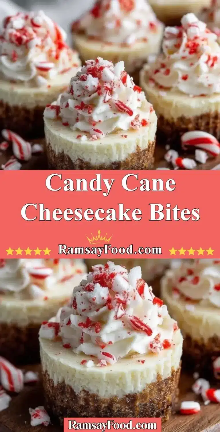 Candy Cane Cheesecake Bites 9 Delicious Candy Cane Cheesecake Bites topped with festive peppermint.