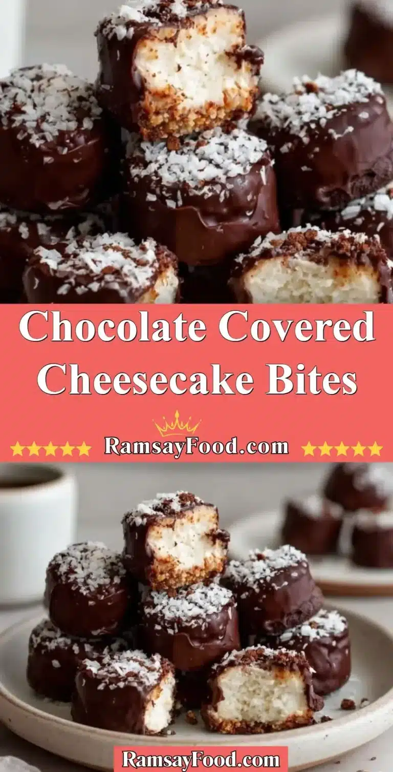Delicious chocolate covered cheesecake bites on a plate