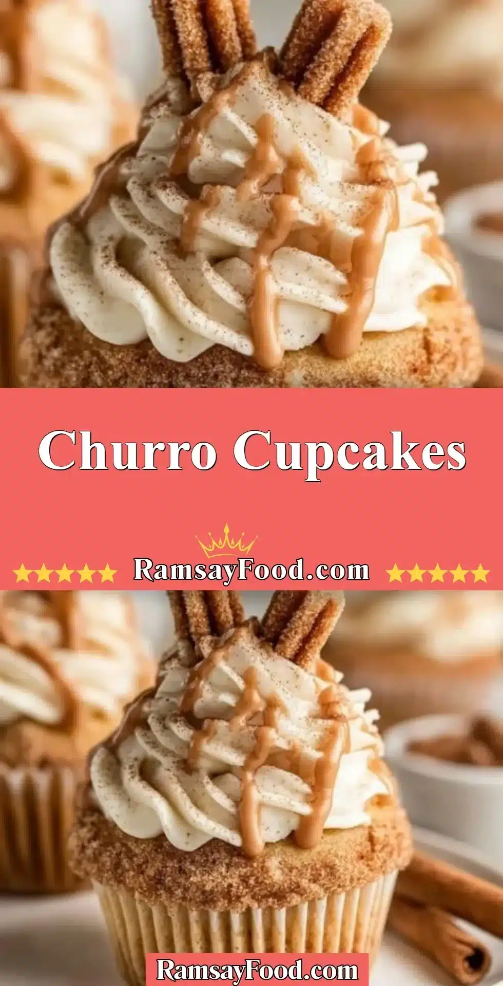 Churro Cupcakes 27 Delicious churro cupcakes topped with cinnamon sugar and creamy frosting