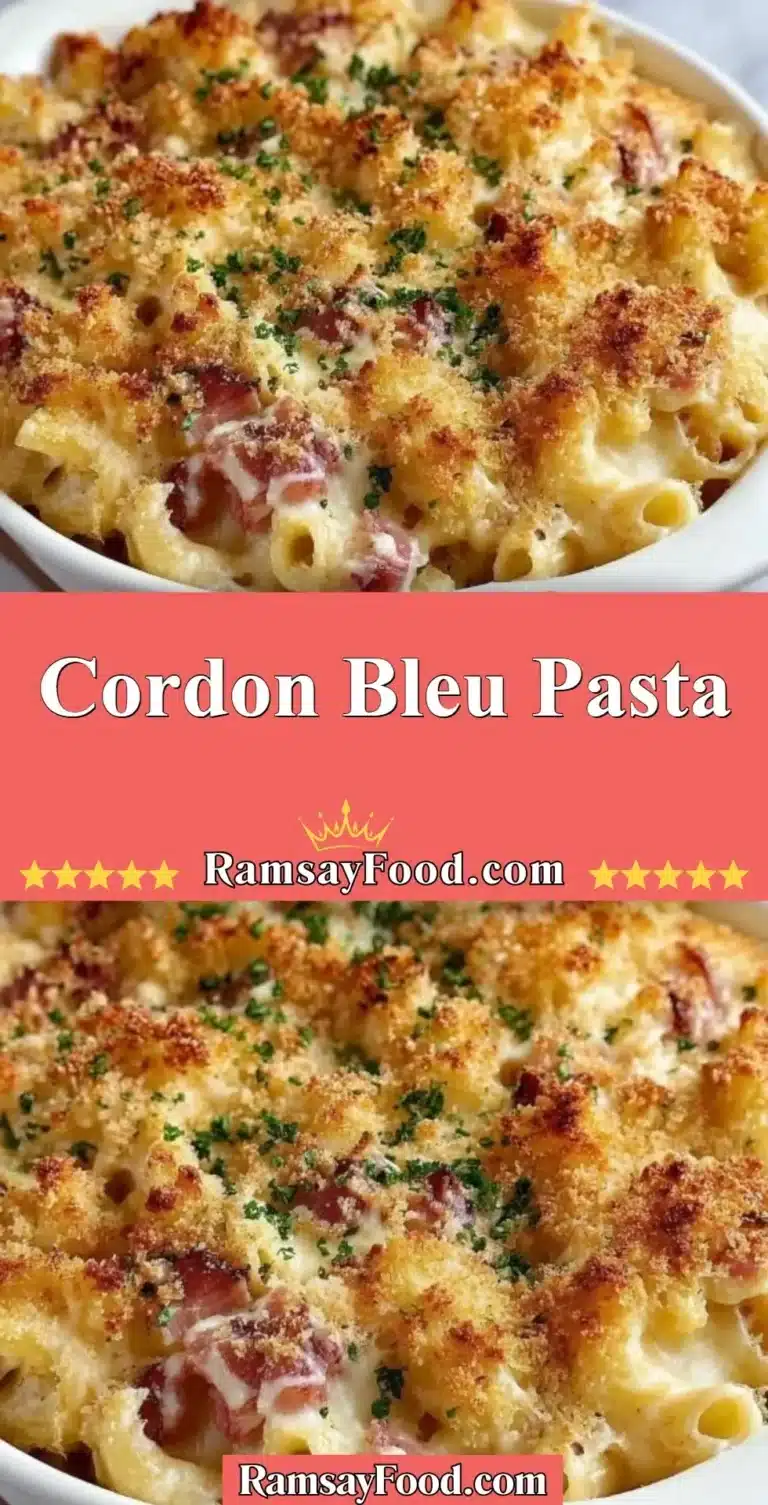 Delicious bowl of Cordon Bleu Pasta with chicken, ham, and cream sauce