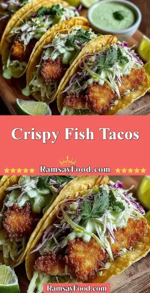 Crispy fish tacos topped with fresh vegetables and zesty sauce