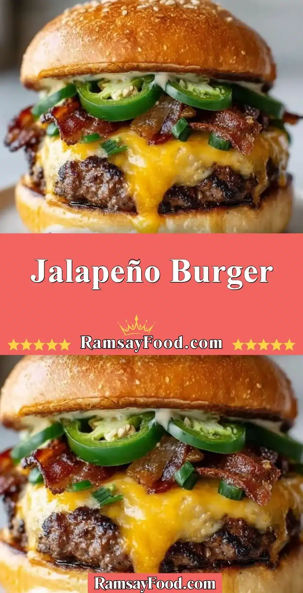 Jalapeño Burger 2 Delicious Jalapeño Burger topped with fresh jalapeños and melted cheese.