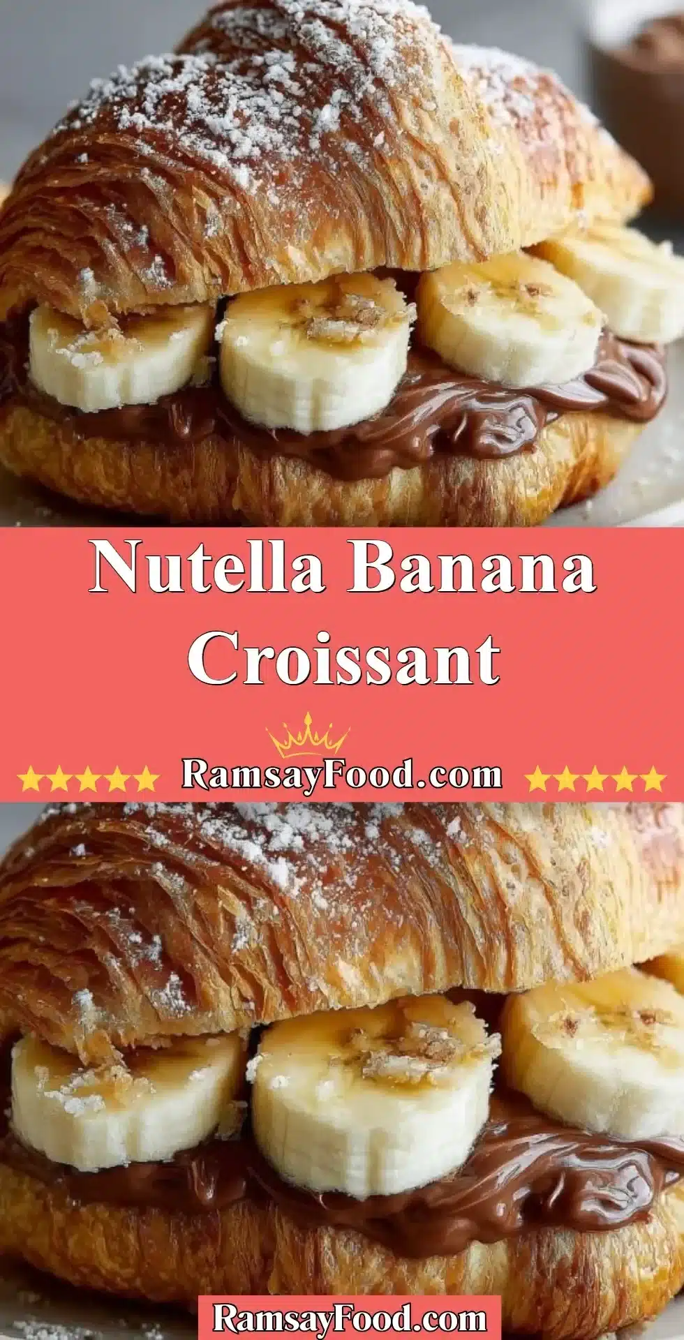 Nutella banana croissant on a plate with fresh bananas