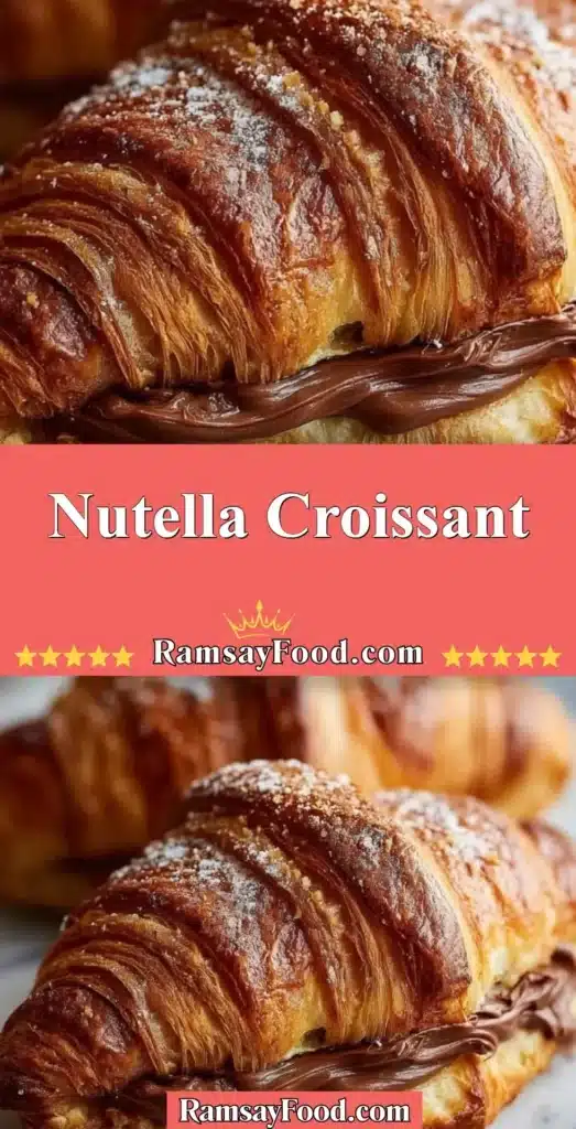 Freshly baked Nutella croissant filled with creamy chocolate hazelnut spread