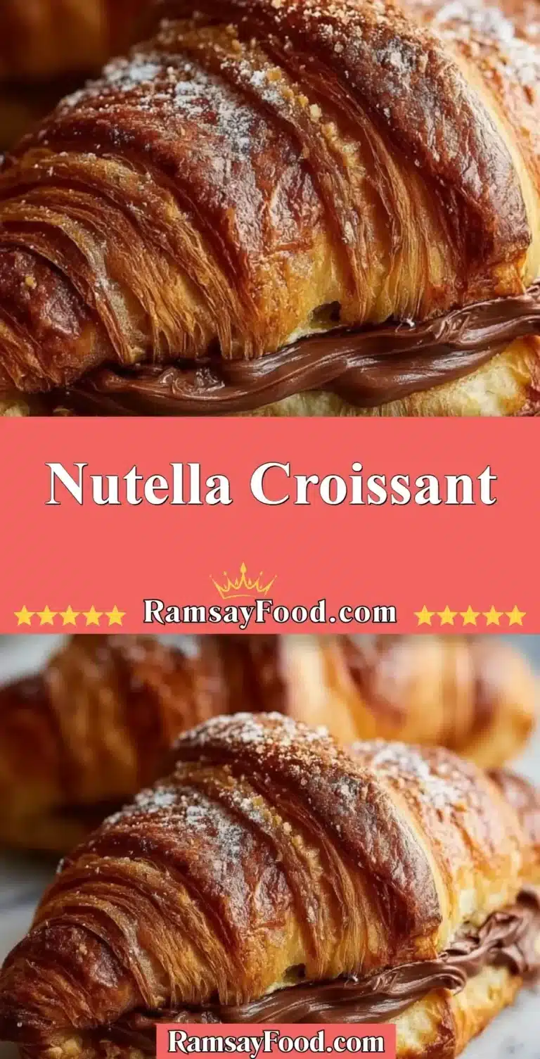 Freshly baked Nutella croissant filled with creamy chocolate hazelnut spread