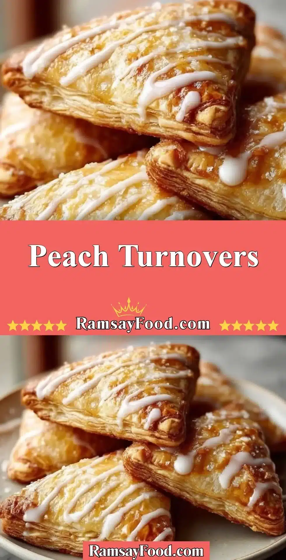 Peach Turnovers 2 Freshly baked peach turnovers with flaky crust and juicy peach filling