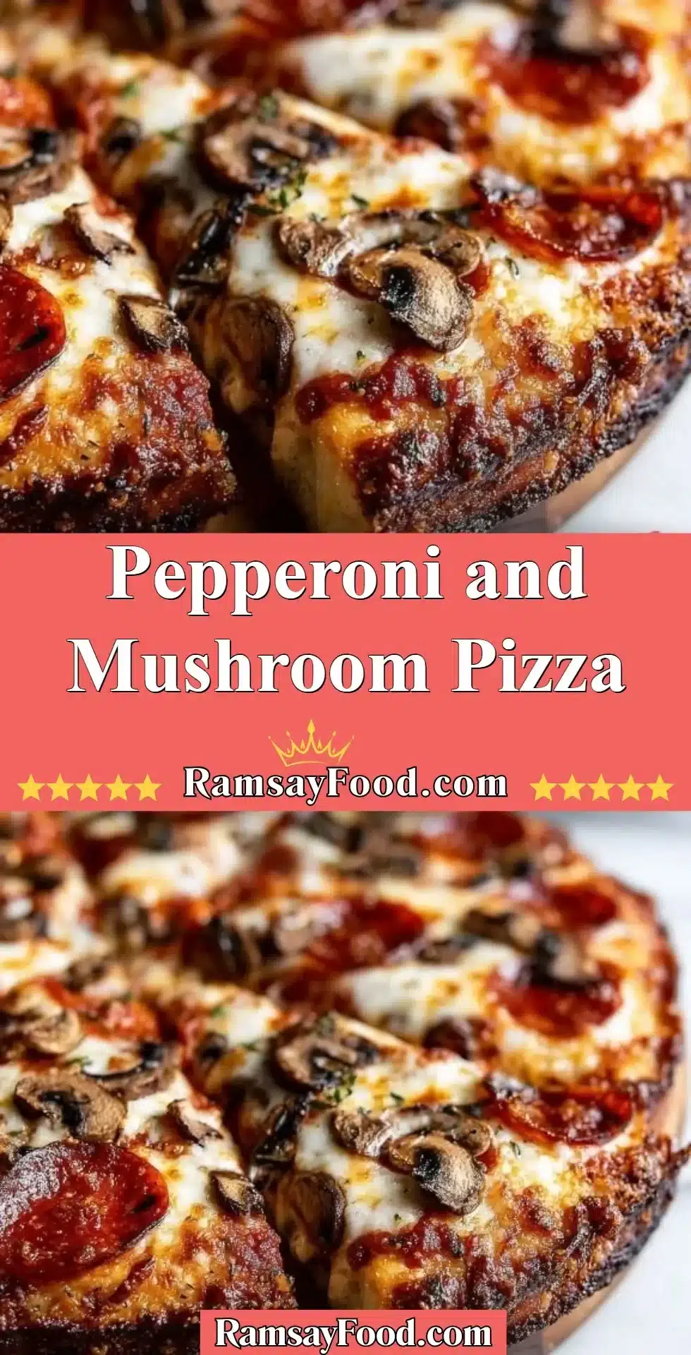 Pepperoni and Mushroom Pizza 22 Delicious pepperoni and mushroom pizza slice topped with cheese and herbs.