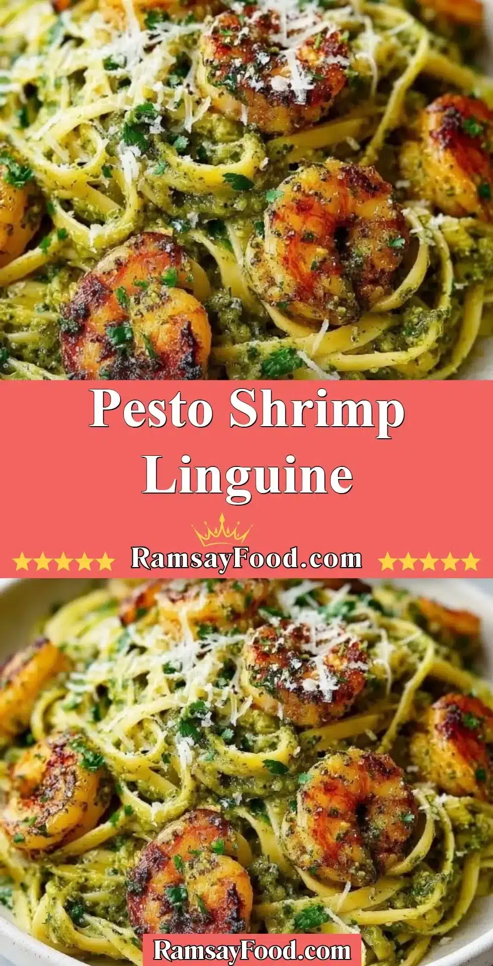 Pesto Shrimp Linguine 2 Plate of Pesto Shrimp Linguine with fresh shrimp and basil pesto sauce