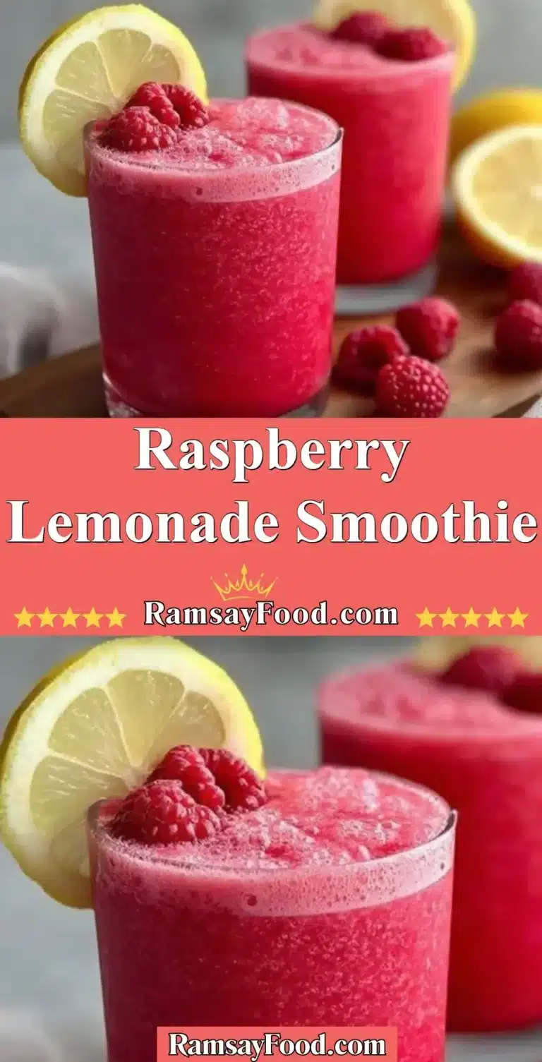 Raspberry Lemonade Smoothie 9 Delicious raspberry lemonade smoothie in a glass with fresh raspberries and lemon slices