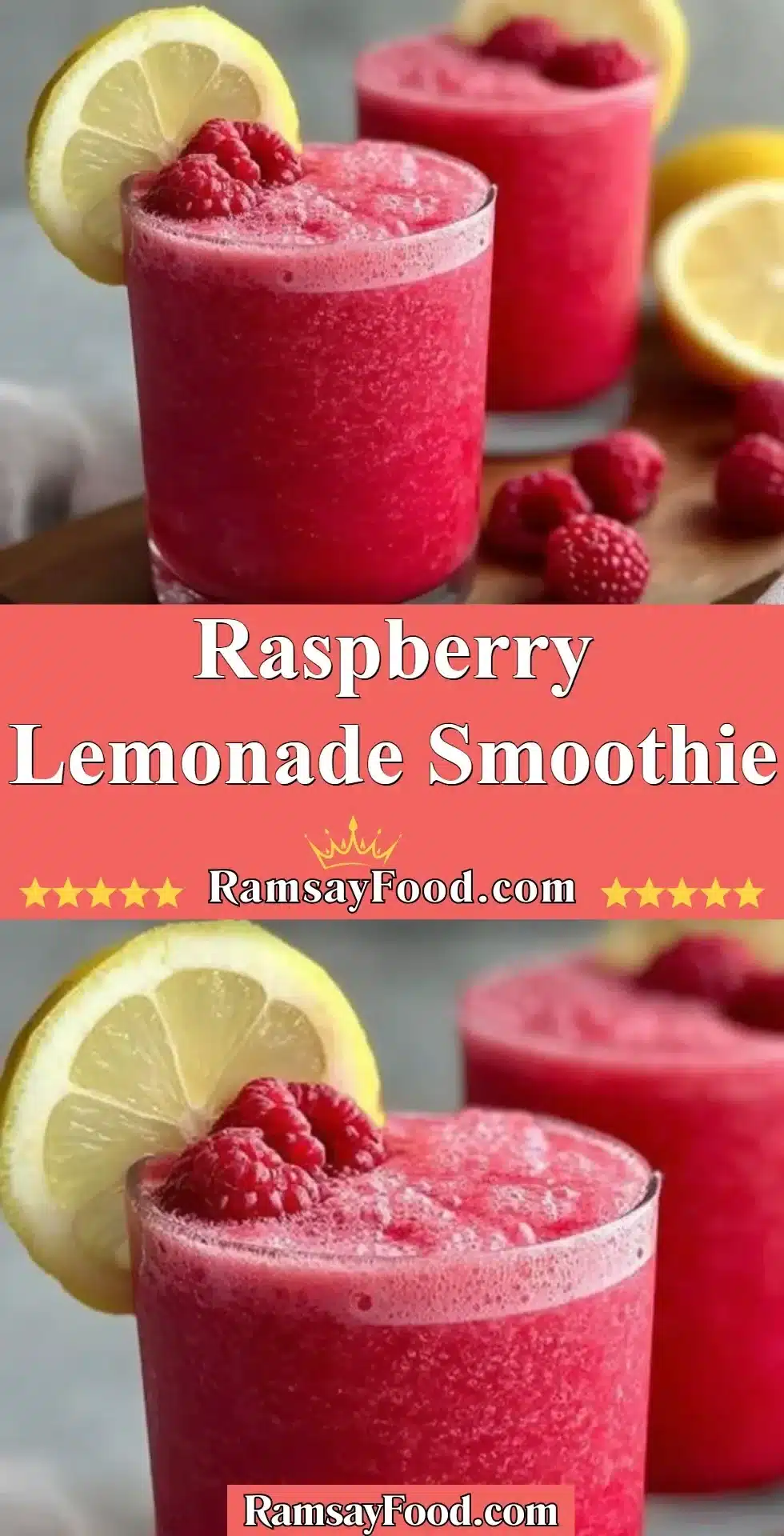 Raspberry Lemonade Smoothie 14 Delicious raspberry lemonade smoothie in a glass with fresh raspberries and lemon slices