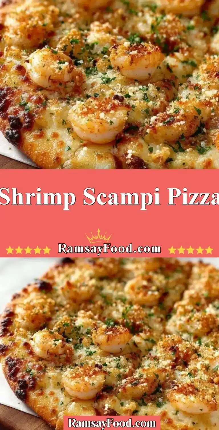 Shrimp Scampi Pizza 5 Delicious shrimp scampi pizza topped with garlic, herbs, and mozzarella cheese