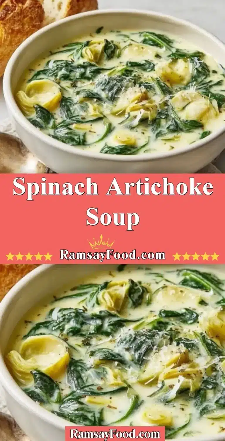 Spinach Artichoke Soup 9 Creamy Spinach Artichoke Soup in a bowl garnished with herbs.