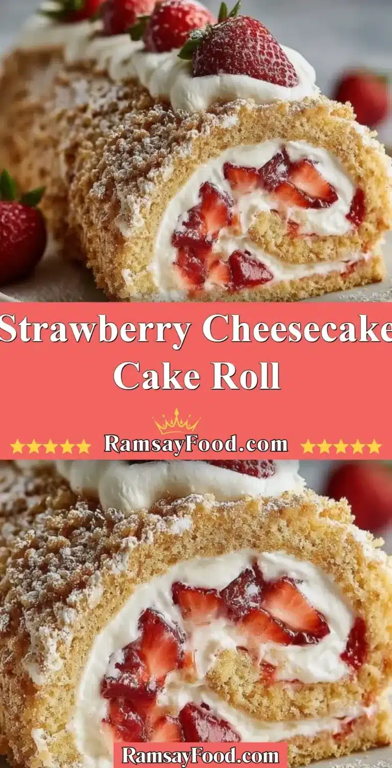 Strawberry cheesecake cake roll with fresh strawberries and creamy filling