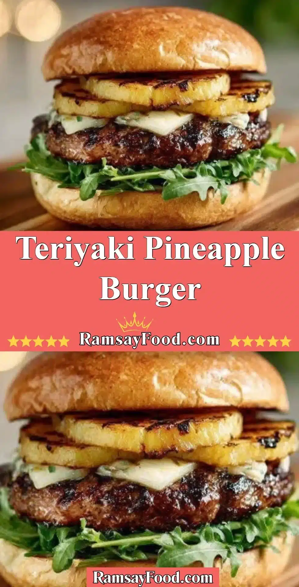 Juicy Teriyaki Pineapple Burger with grilled pineapple slice and lettuce on a bun.