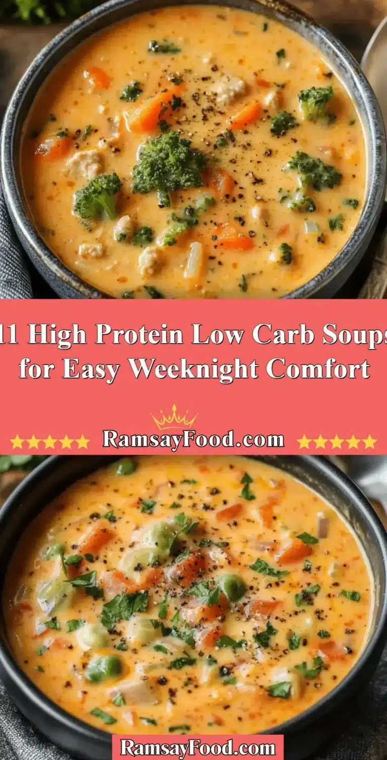 11 High Protein Low Carb Soups for Easy Weeknight Comfort 8 Bowl of high protein low carb soup garnished with herbs and ingredients