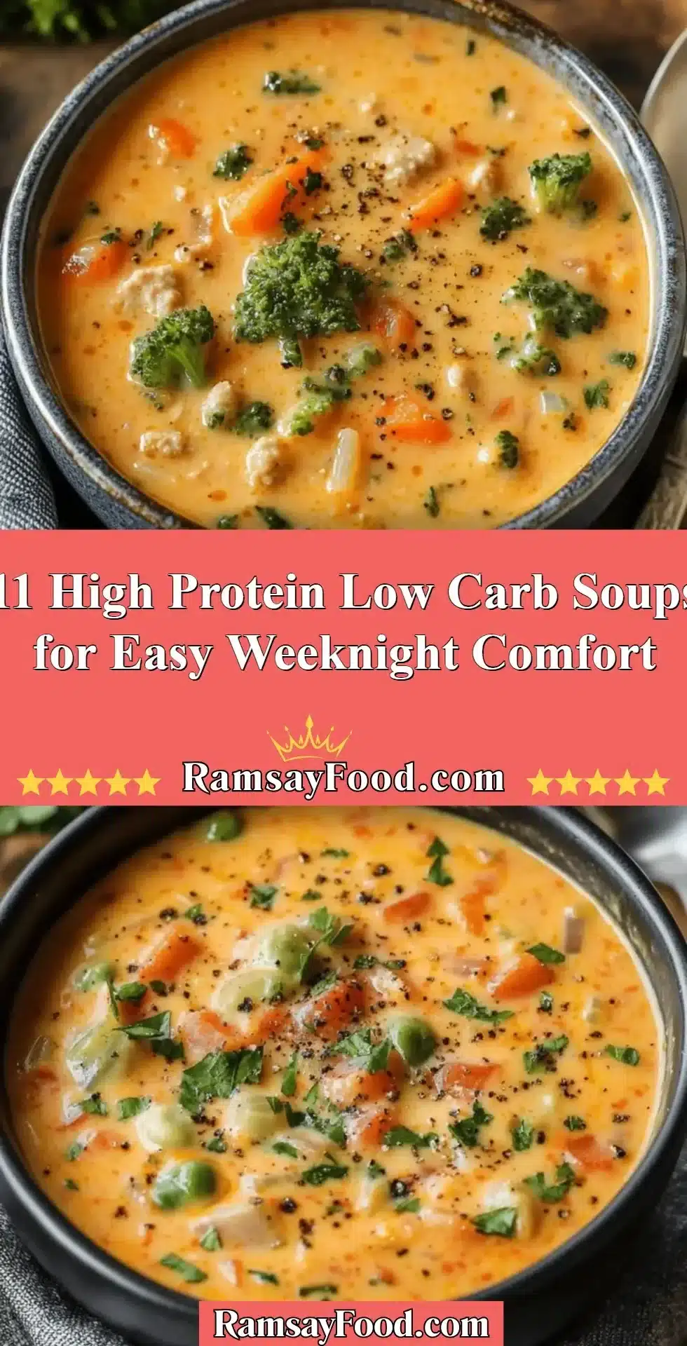 11 High Protein Low Carb Soups for Easy Weeknight Comfort 2 Bowl of high protein low carb soup garnished with herbs and ingredients
