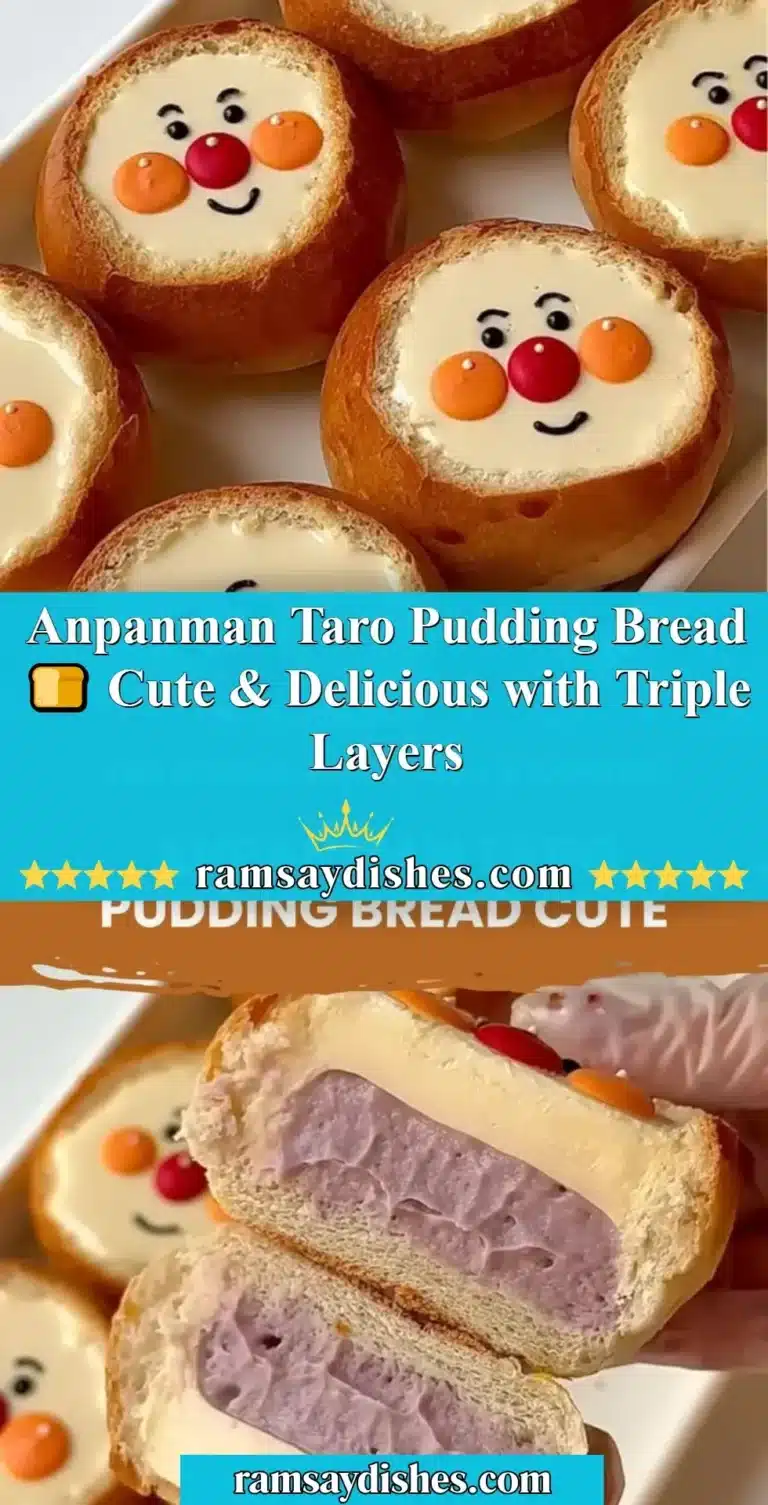 Anpanman Taro Pudding Bread 🍞 Cute & Delicious with Triple Layers 9 Anpanman Taro Pudding Bread with triple layers - cute and delicious dessert