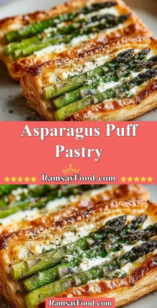 Delicious asparagus puff pastry served on a plate, garnished with herbs.