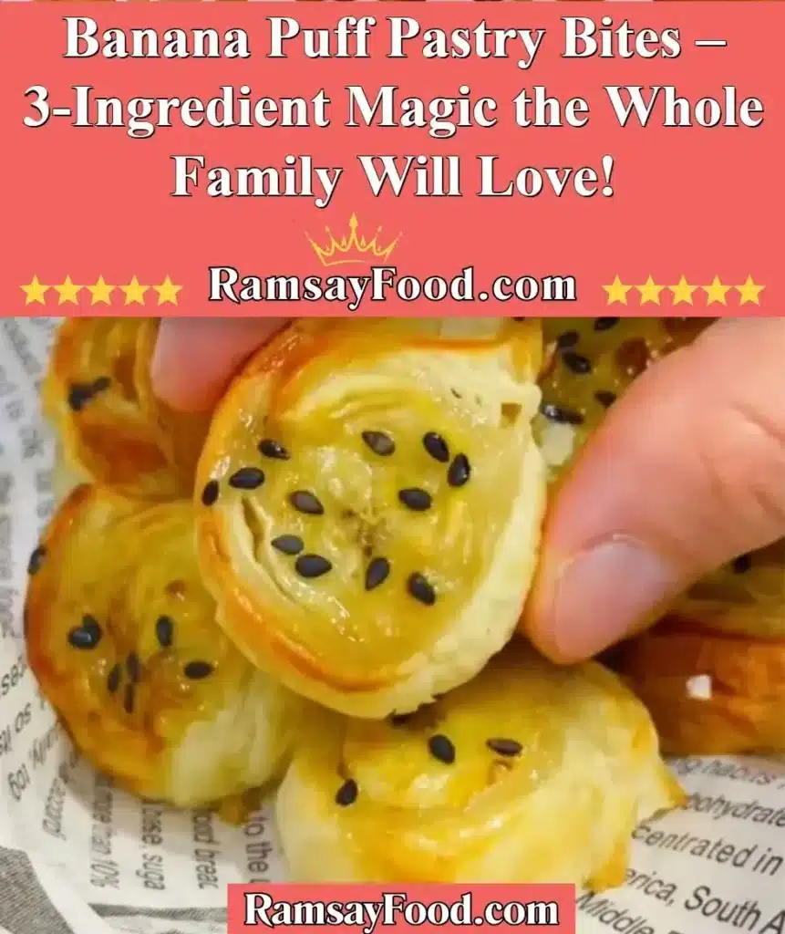 Golden brown banana puff pastry bites displayed on a plate