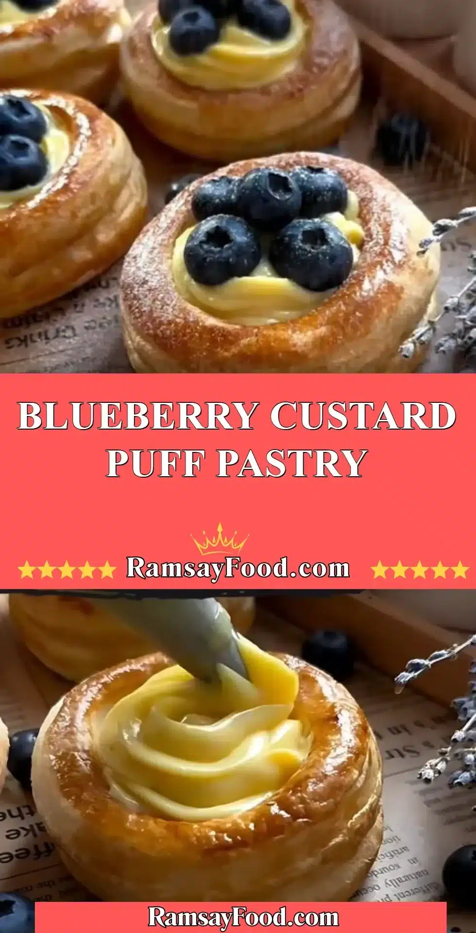 Blueberry Custard Puff Pastry 2 Blueberry custard puff pastry with fresh blueberries on top