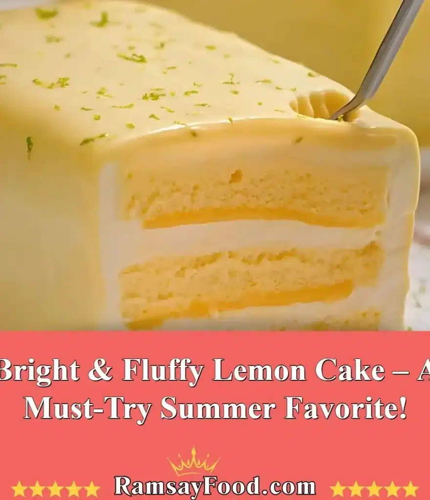 A delicious slice of bright and fluffy lemon cake on a summer table.