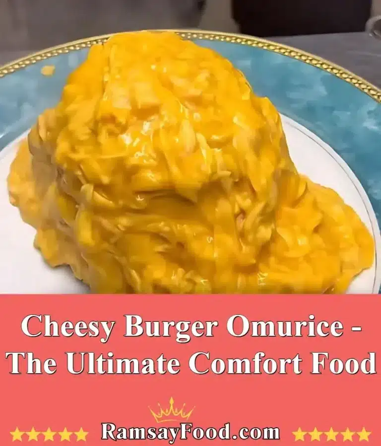 Delicious Cheesy Burger Omurice served with a golden omelet and melted cheese