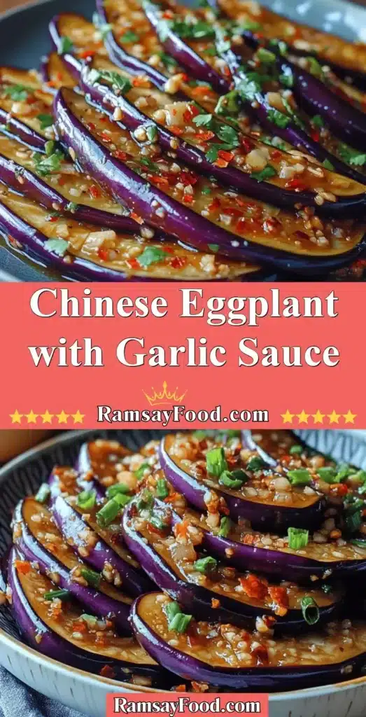 Chinese Eggplant with Garlic Sauce served on a plate