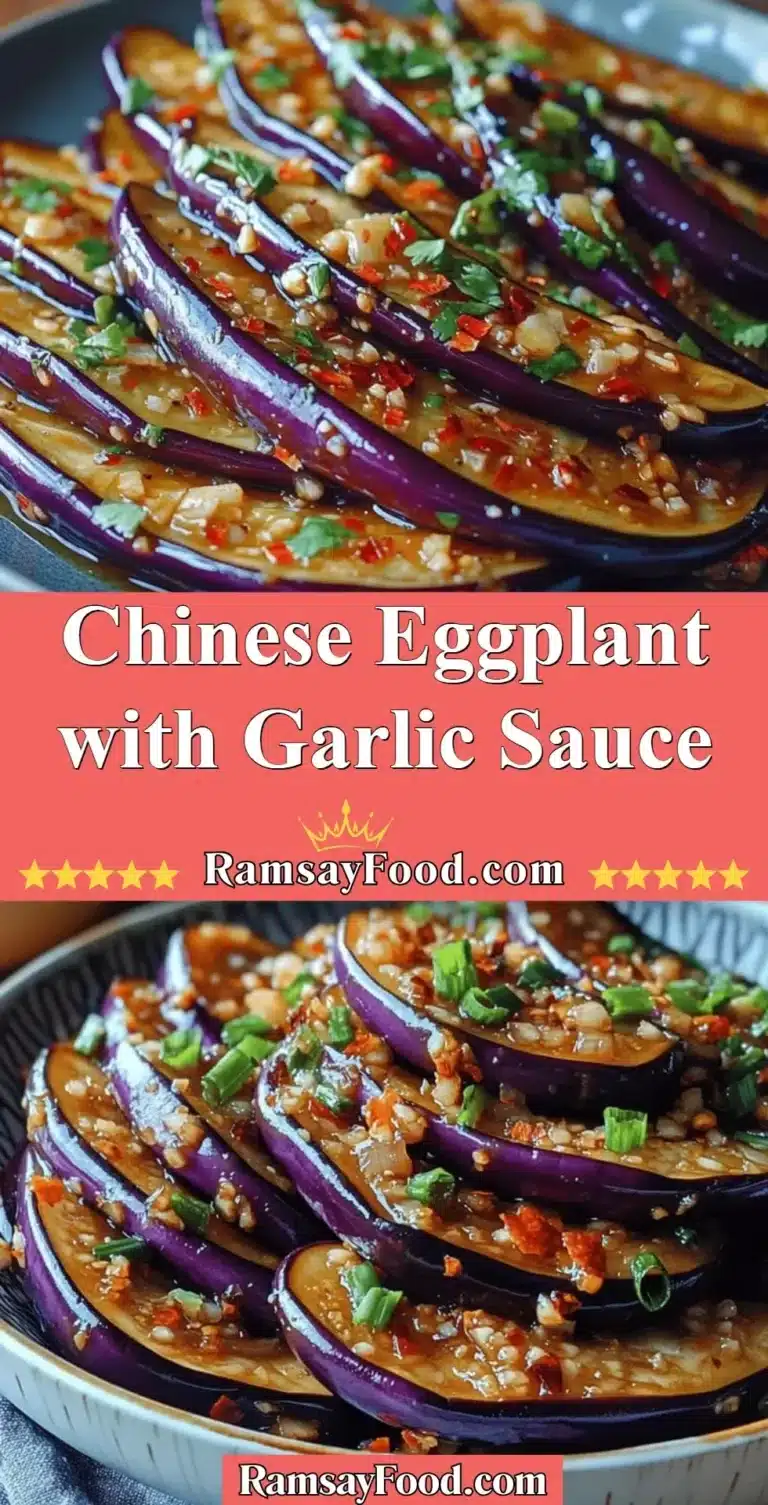 Chinese Eggplant with Garlic Sauce served on a plate
