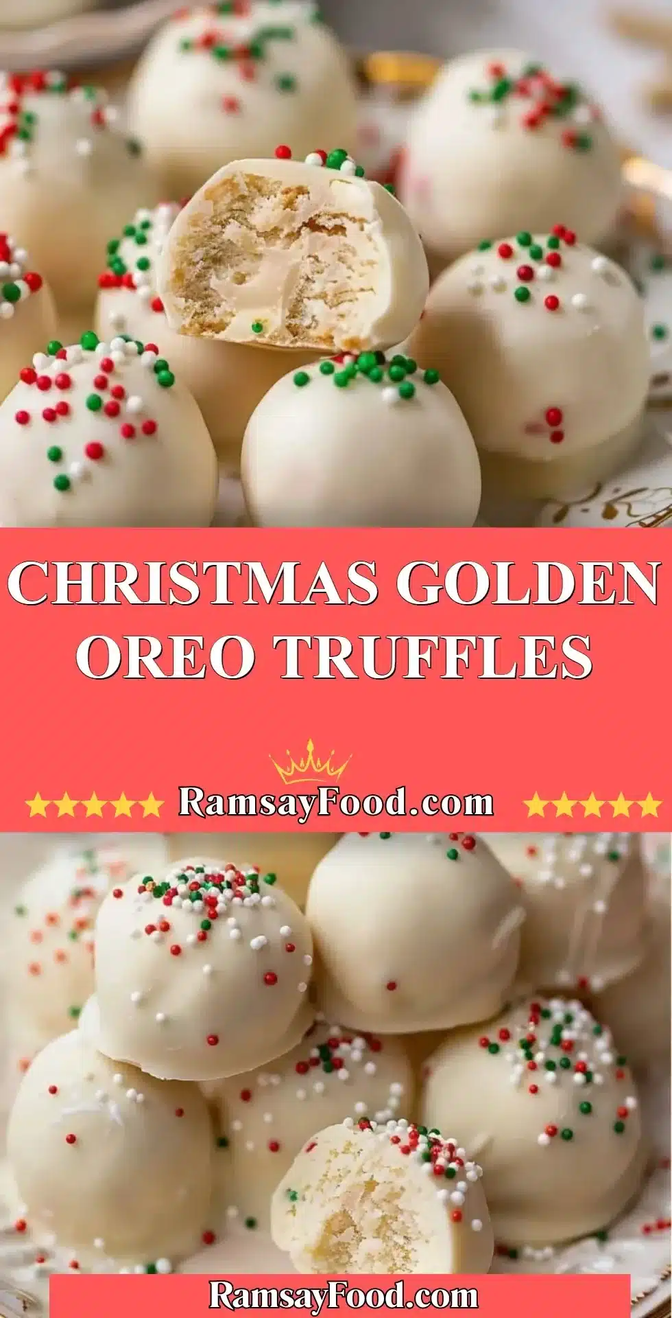 Delicious Christmas Golden Oreo truffles decorated for the holiday season.