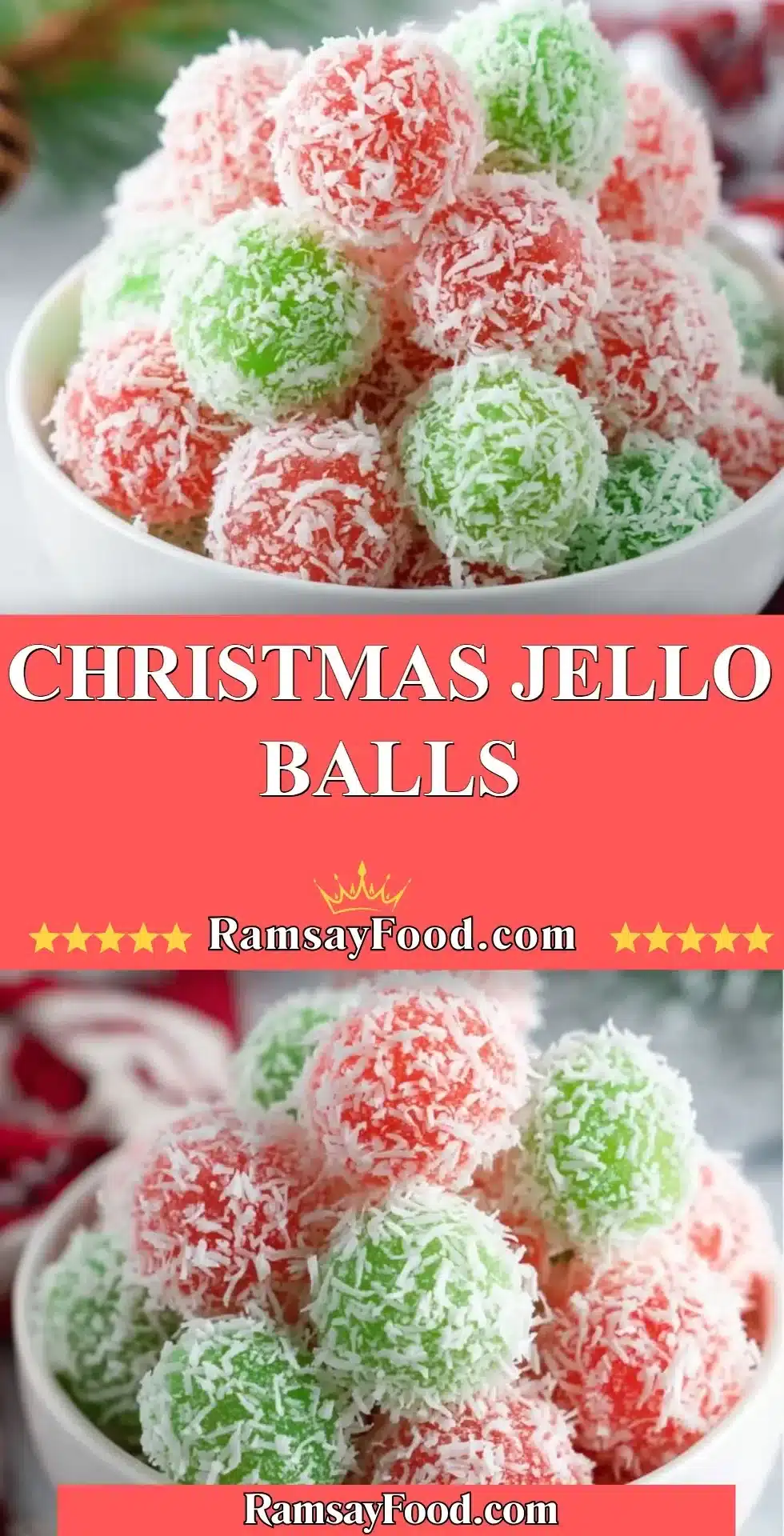 Colorful Christmas Jello Balls served on a festive platter for holiday celebrations