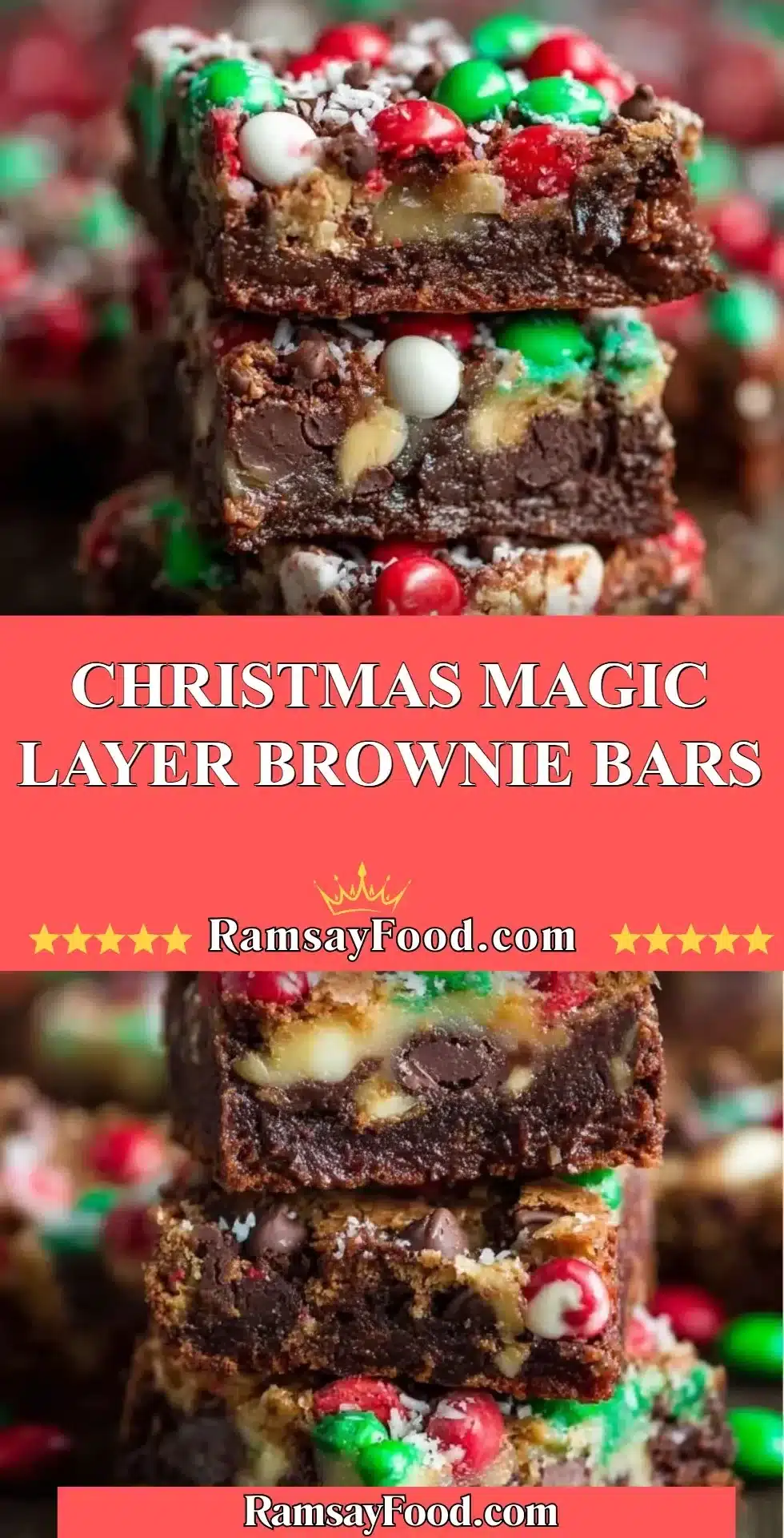 Christmas Magic Layer Brownie Bars 2 Christmas Magic Layer Brownie Bars topped with festive decorations