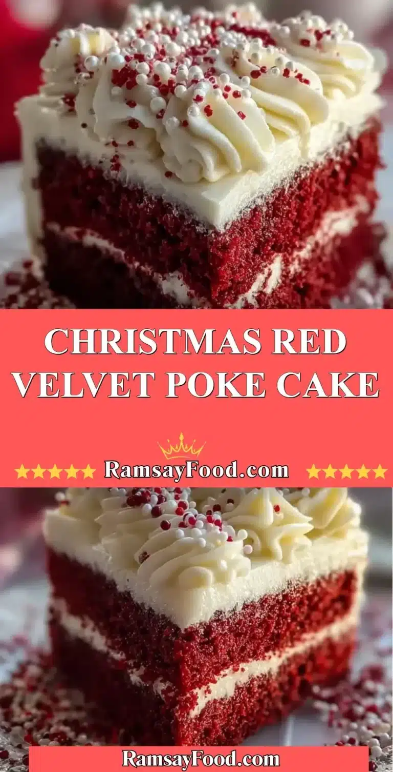 Christmas Red Velvet Poke Cake 8 Delicious Christmas red velvet poke cake topped with whipped cream and festive decorations
