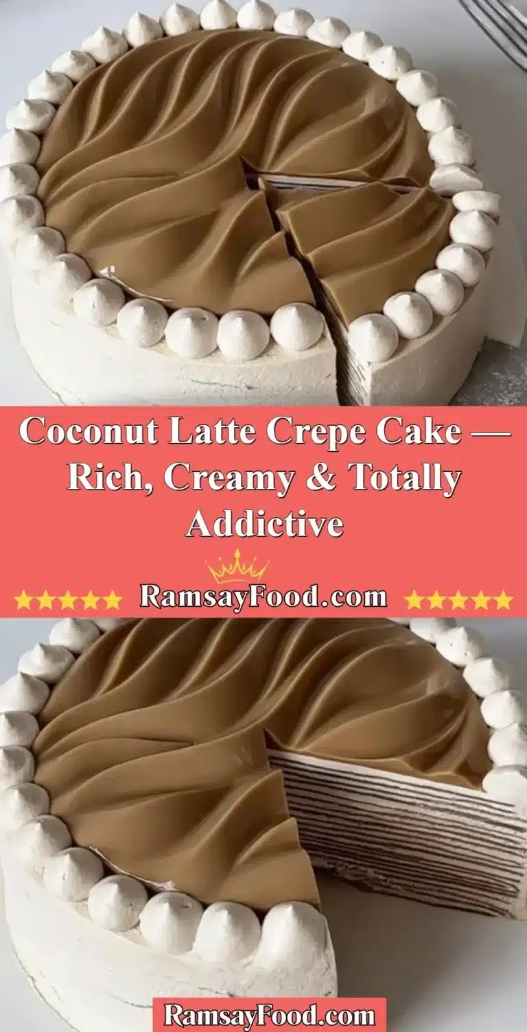 Coconut Latte Crepe Cake — Rich, Creamy & Totally Addictive 5 Delicious Coconut Latte Crepe Cake topped with coconut flakes and coffee essence