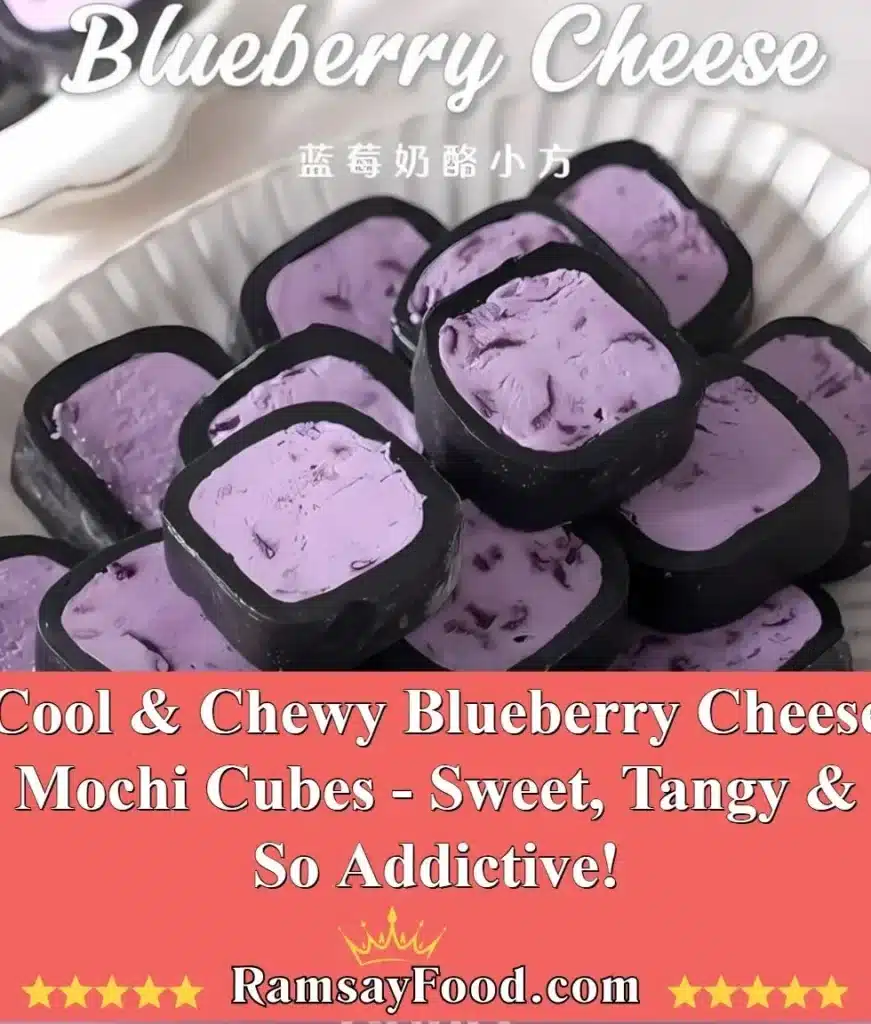 Cool and chewy blueberry mochi cheese cubes, sweet and tangy treat