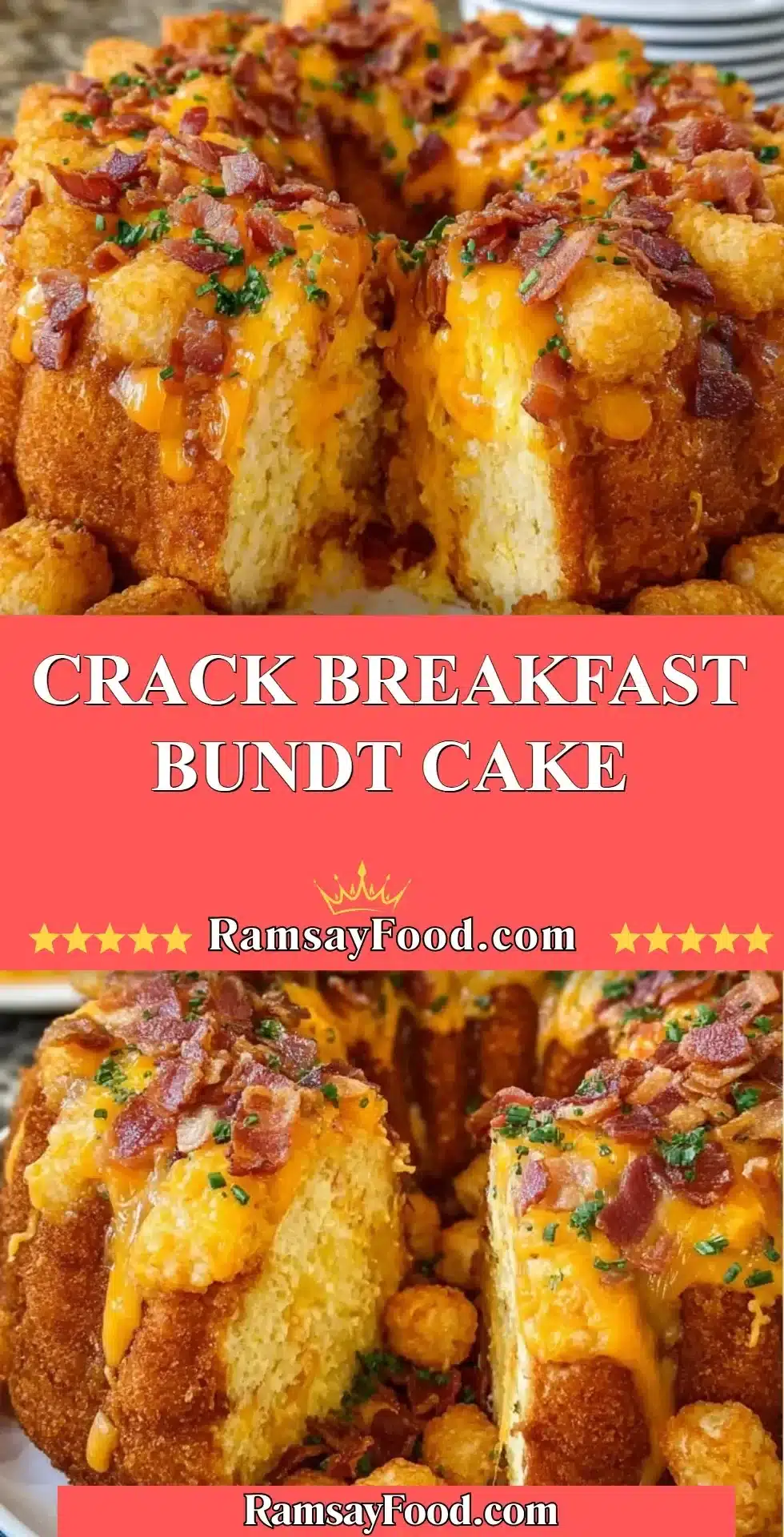 Delicious Crack Breakfast Bundt Cake served on a plate with fruit garnish