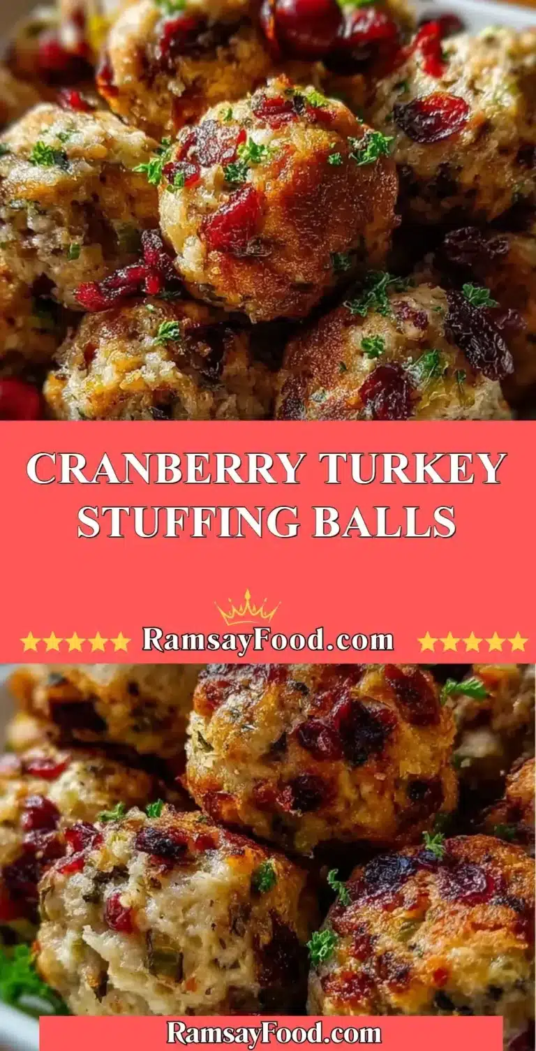 Cranberry Turkey Stuffing Balls 9 Cranberry turkey stuffing balls served on a festive plate
