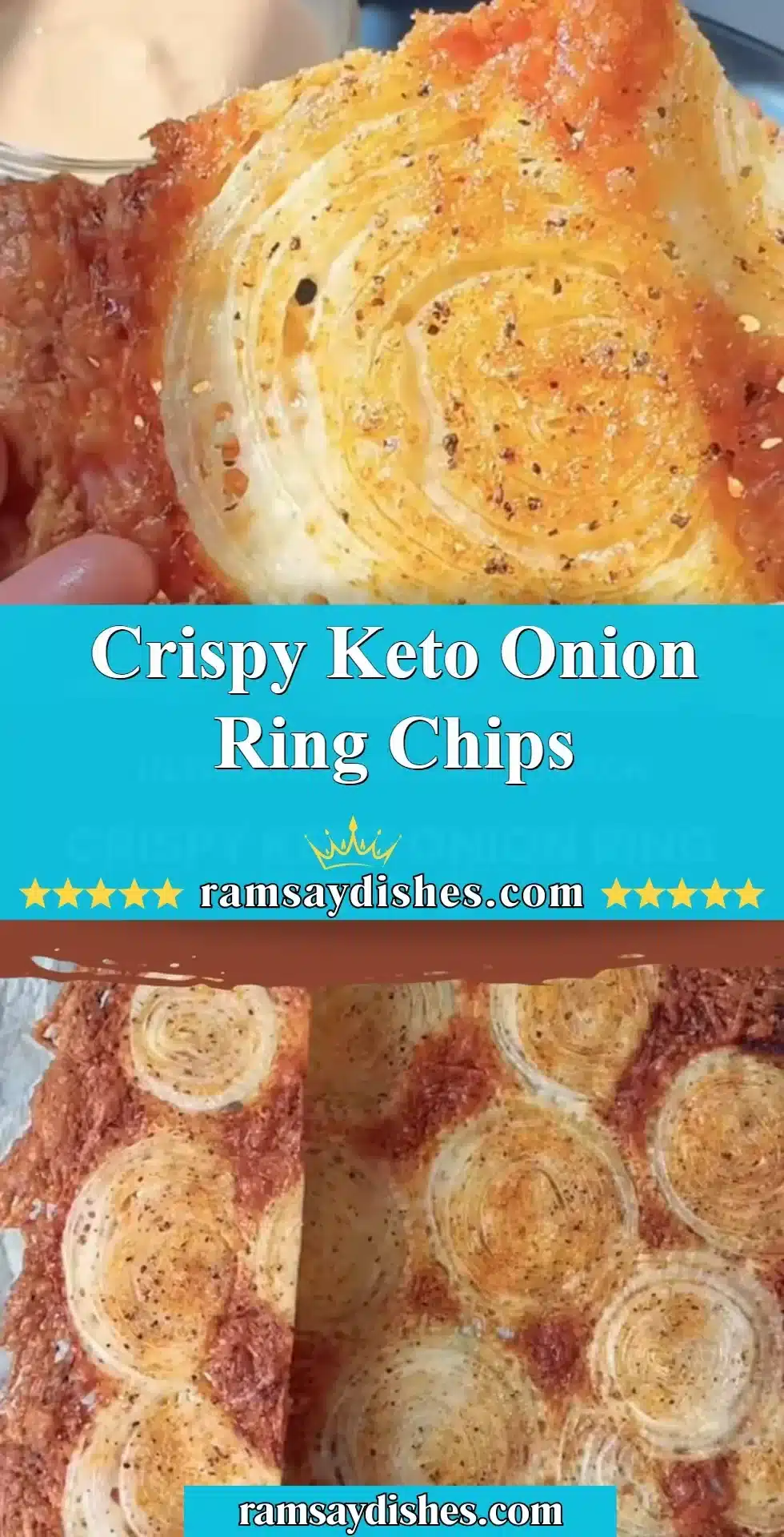 Crispy Keto Onion Ring Chips 2 Crispy keto onion ring chips served as a low-carb snack.