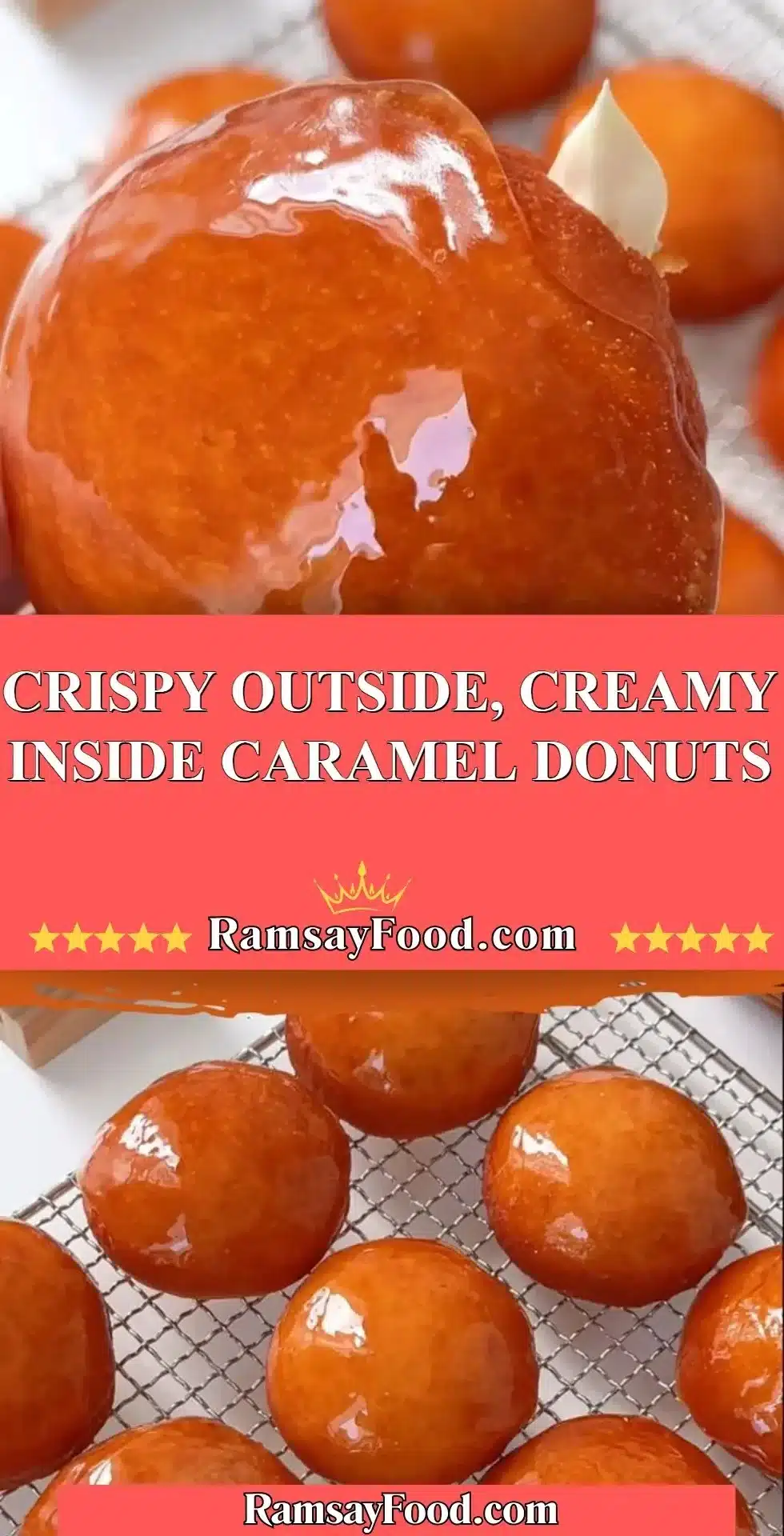 Crispy Outside, Creamy Inside Caramel Donuts 2 Crispy caramel donuts with a creamy filling, perfect for dessert lovers.
