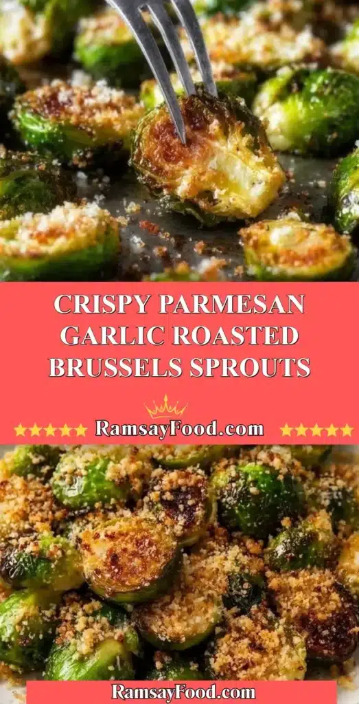 Crispy Parmesan Garlic Roasted Brussels Sprouts served on a plate