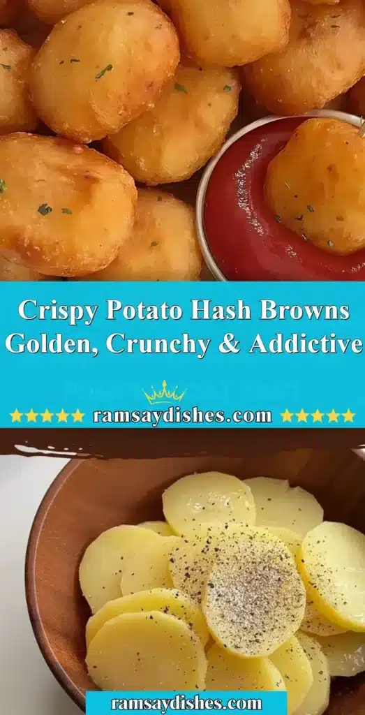 Crispy golden potato hash browns served on a plate