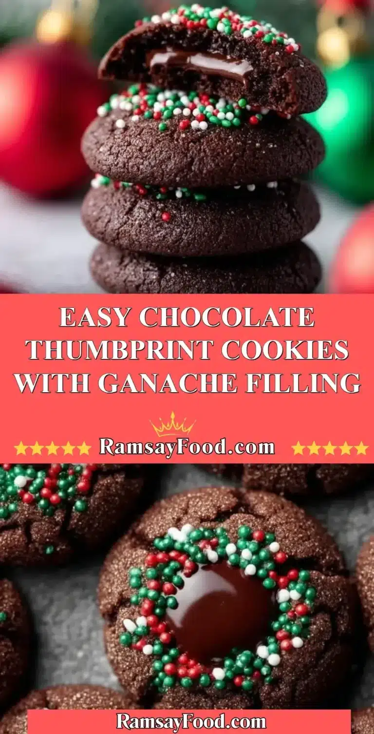 Easy chocolate thumbprint cookies with ganache filling on a plate.