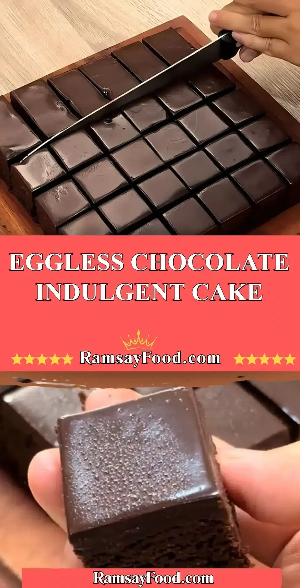 Eggless chocolate indulgent cake topped with rich frosting and chocolate shavings