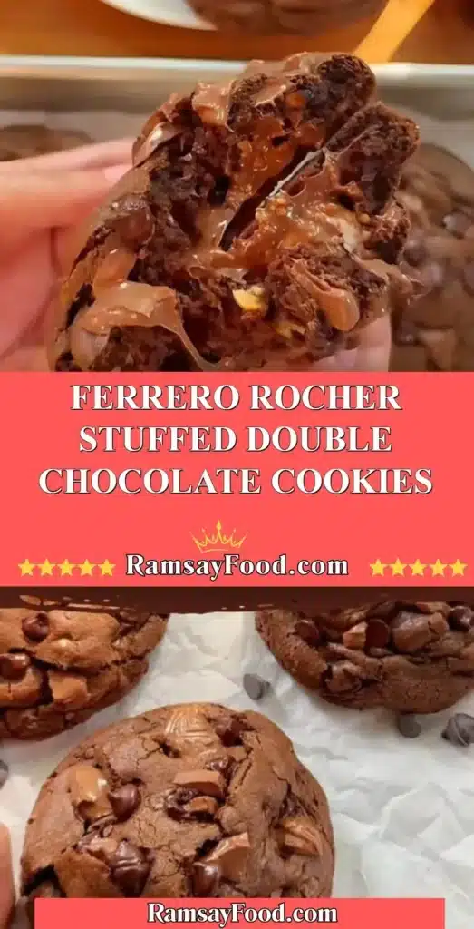Delicious Ferrero Rocher Stuffed Double Chocolate Cookies on a plate