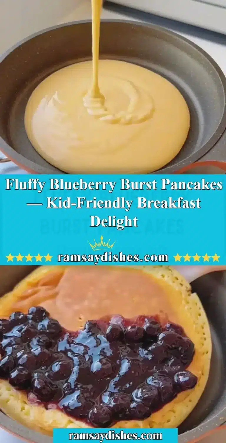 Fluffy blueberry burst pancakes served on a plate with syrup