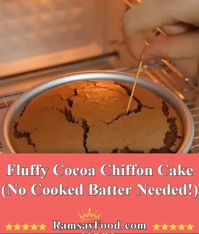 Fluffy Cocoa Chiffon Cake decorated with chocolate ganache and whipped cream