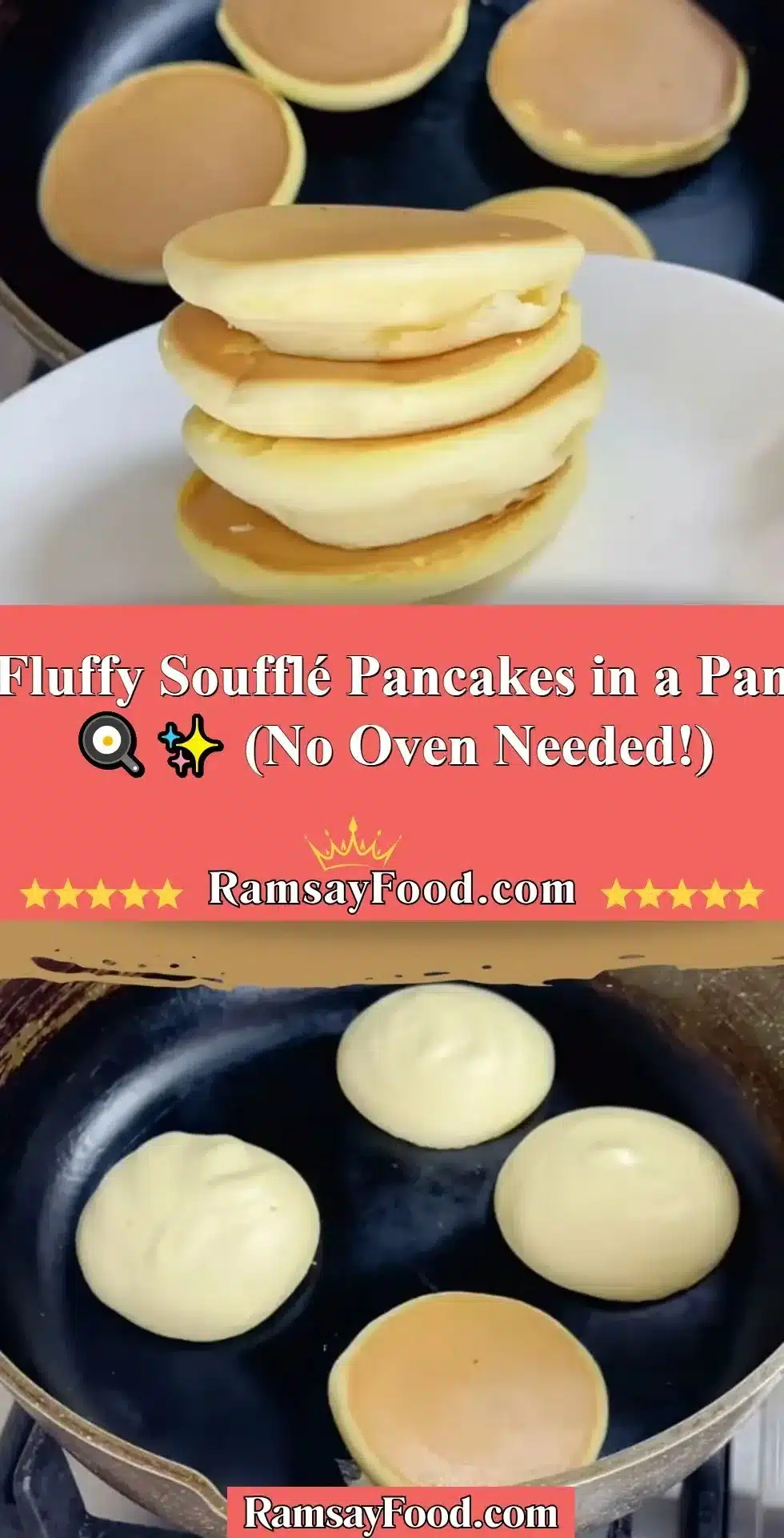 Fluffy soufflé pancakes cooked in a pan without an oven