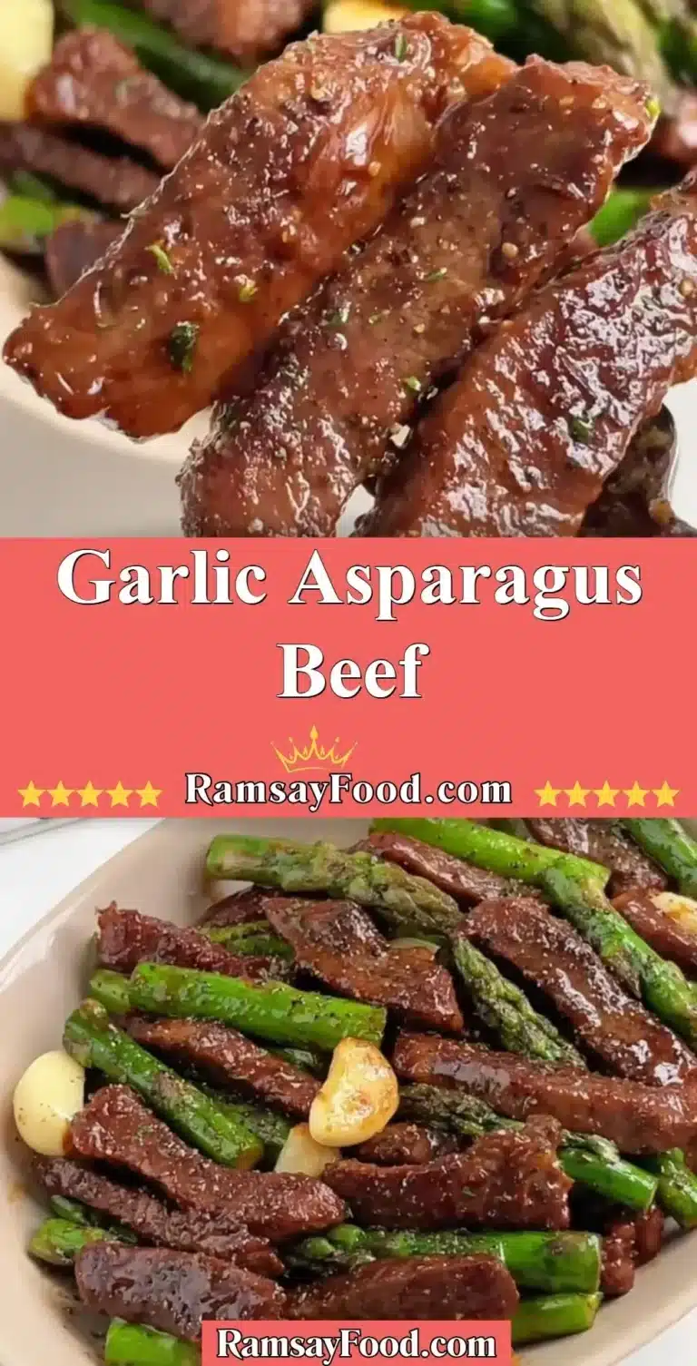 Delicious Garlic Asparagus Beef dish served on a plate