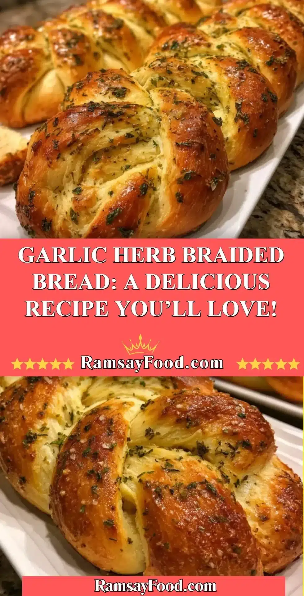 Garlic Herb Braided Bread: A Delicious Recipe You’ll Love! 2 Freshly baked Garlic Herb Braided Bread on a wooden cutting board